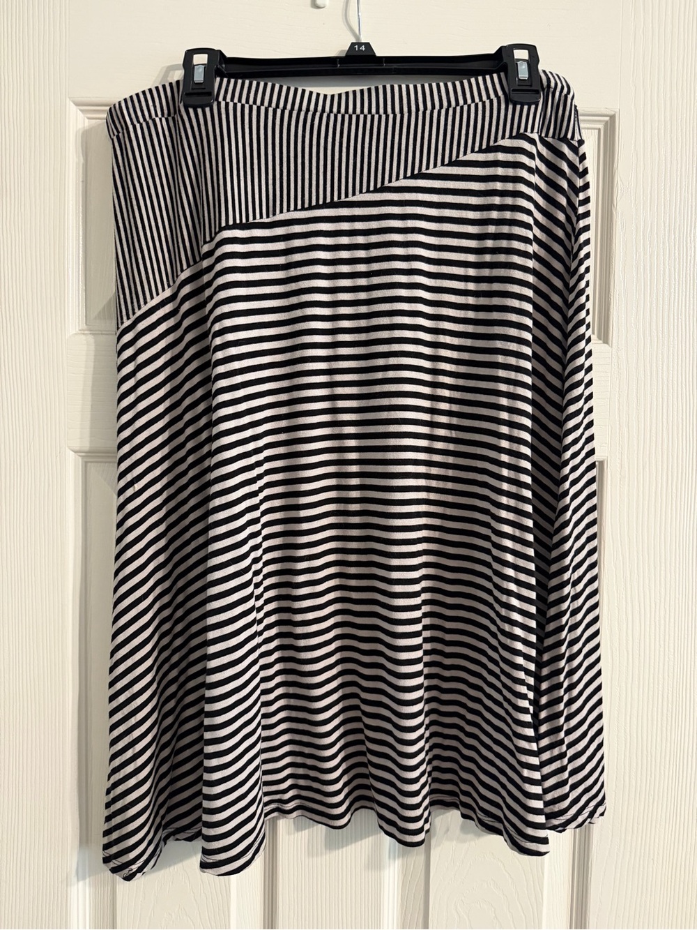 SD Collection Black and Cream Striped Midi Skirt